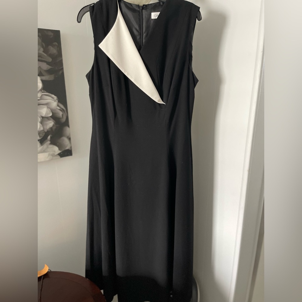 CALVIN KLEIN Black and White Midi A-Line Dress Sleeveless Midi Women's Size 6